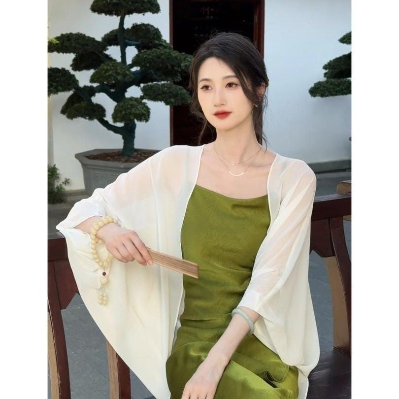 Chinese Style Versatile Flab Hiding Shawl Autumn Thin Type Sunscreen Lace Shirt, Chiffon Shirt