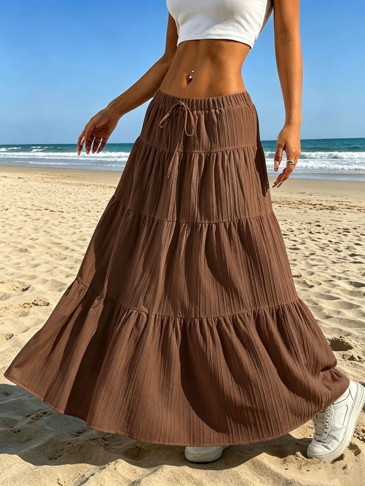 Women's Stitching Solid Color Large Swing Casual Loose Skirts
