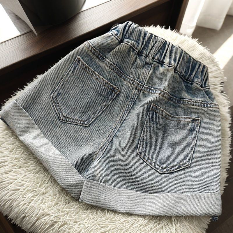 Children's Western Style Curling Denim Shorts Summer Thin Soft Children's Pants