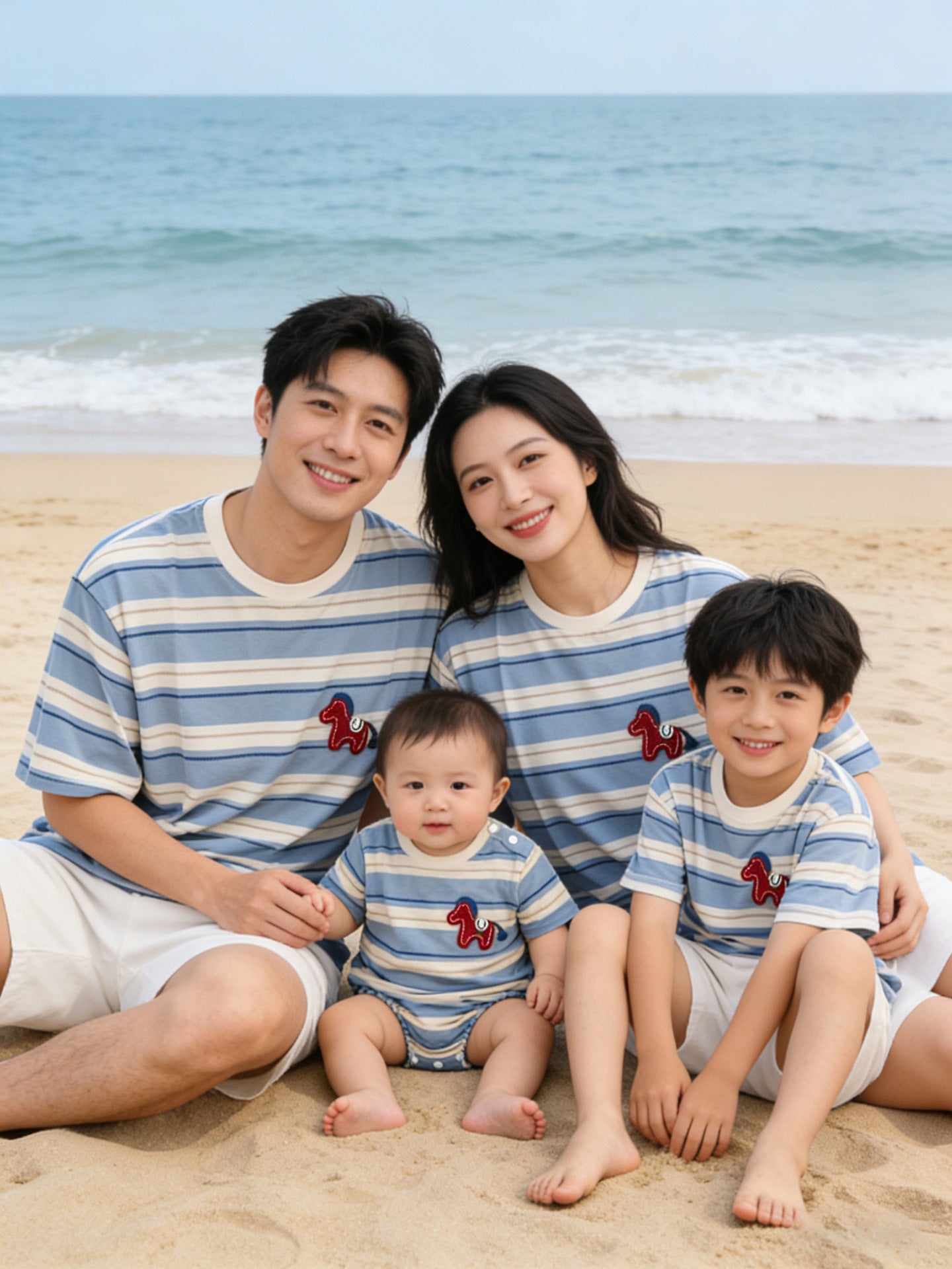 Style Fashionable Simple Contrast Color Casual Striped T-shirt Loose Slimming Parent-child Outfit