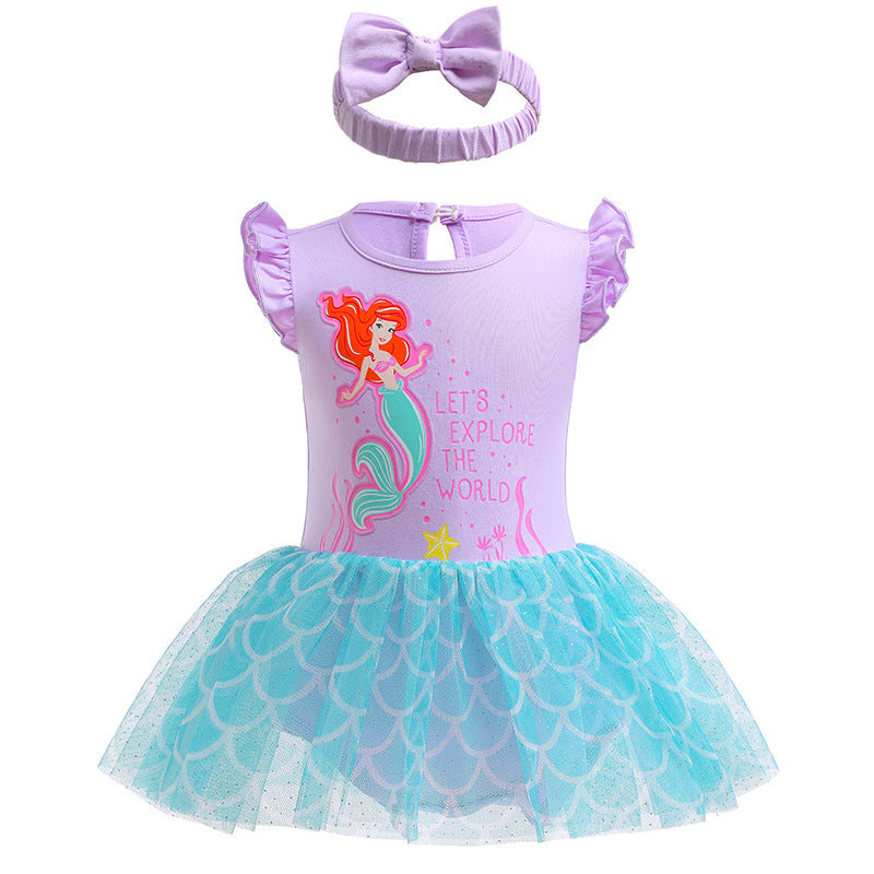 Children's Pullover Romper Short Sleeve Tulle Skirt Jumpsuit, Climbing Suit