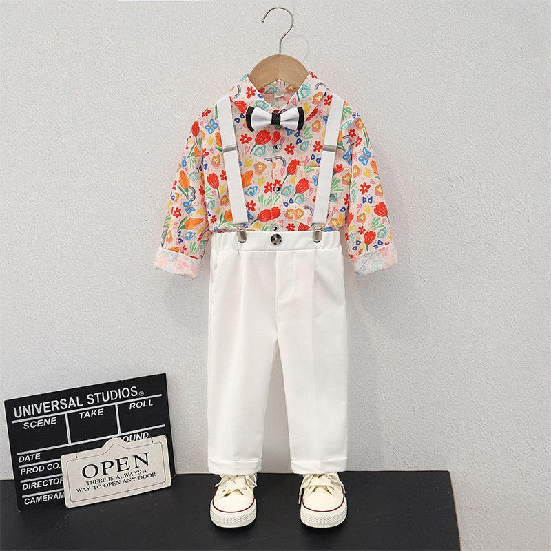 Children's Summer Short Sleeve Boy's Floral Top Style Casual Shorts Seaside Children's Suit