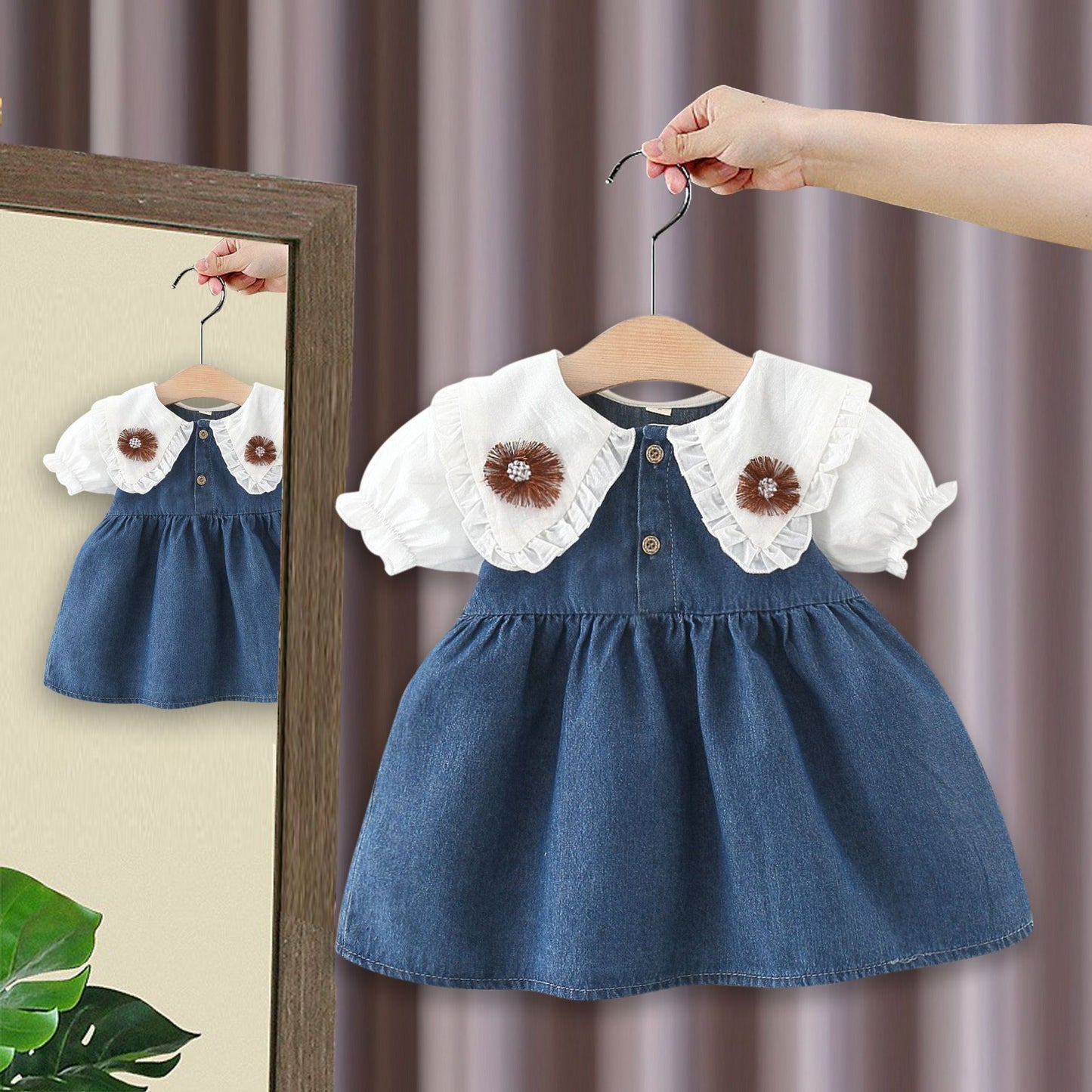 Children's Summer Denim Flower Short-sleeved Clothing Shirt Children's Dress