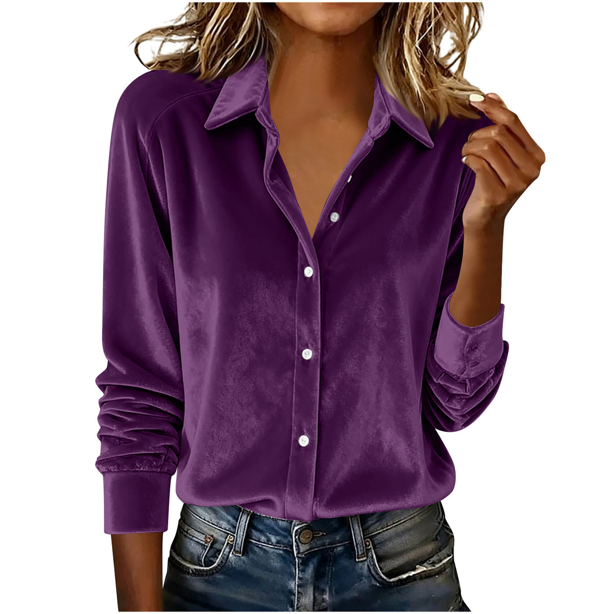 Spring Simple Solid Color Polo Collar Blouse