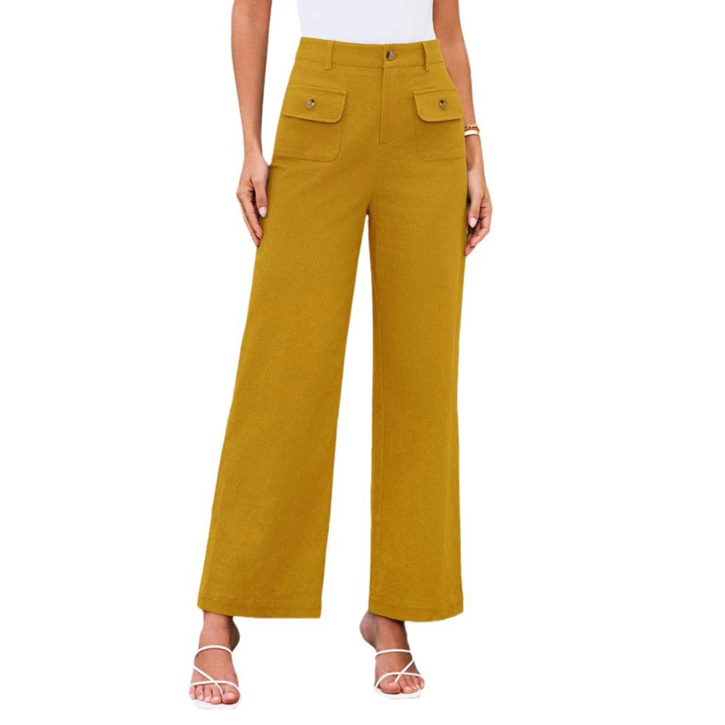 Women's Waist Wide Leg Stretch Trousers Formal Wear Business Work Belt Casual Pants