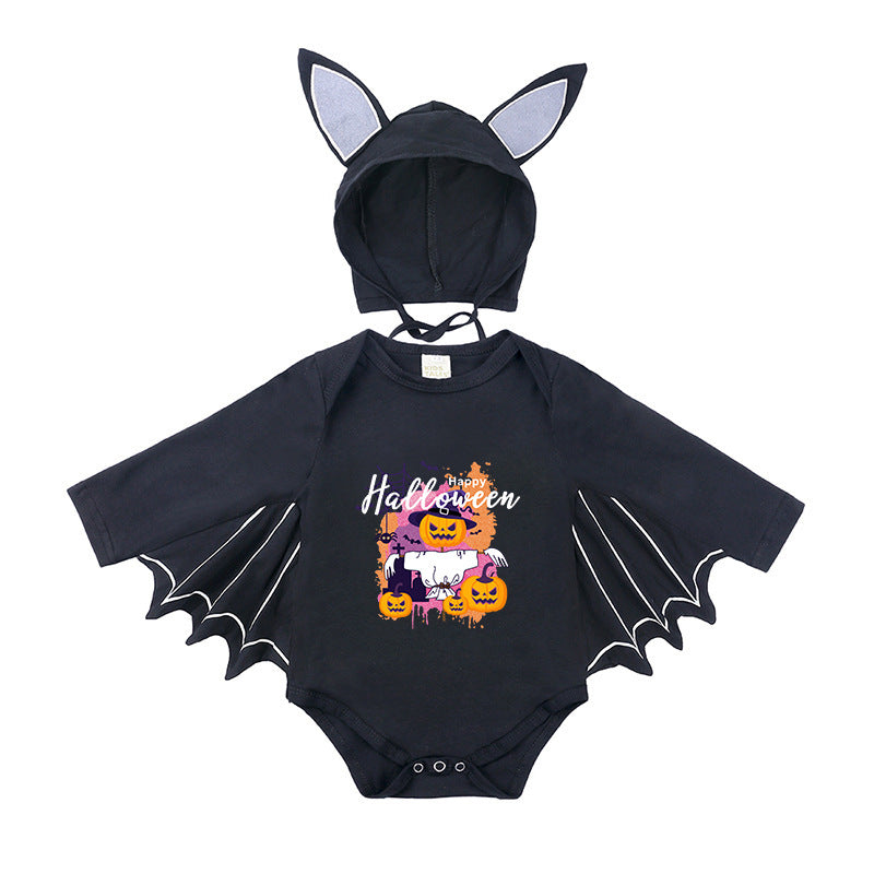 Children's Halloween Clothing Boys Long Sleeve Bat Shape Triangle Rompers Born Jumpsuit, Climbing Suit