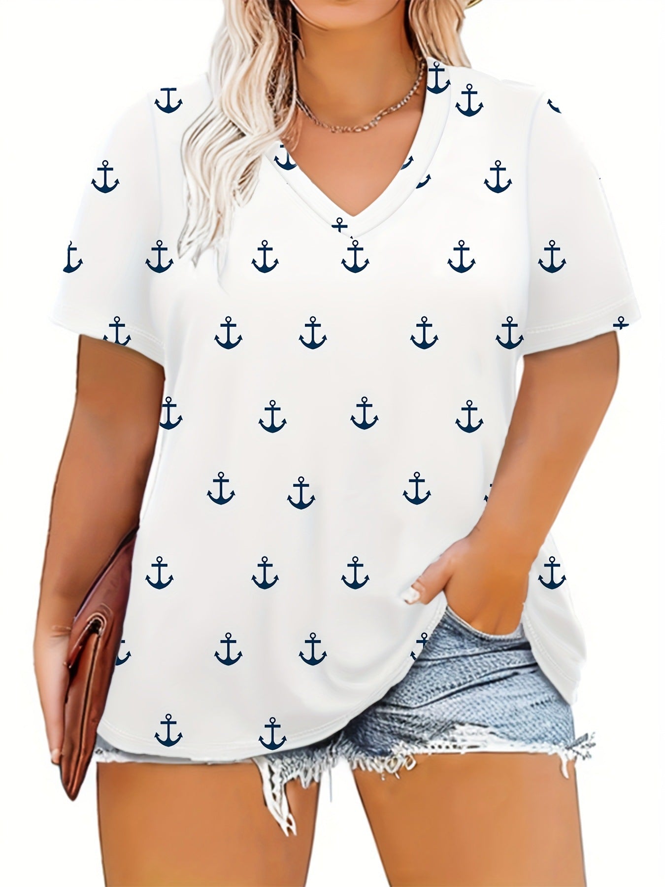Women's Solid Color Loose Short-sleeved White Green Large Size T-shirt