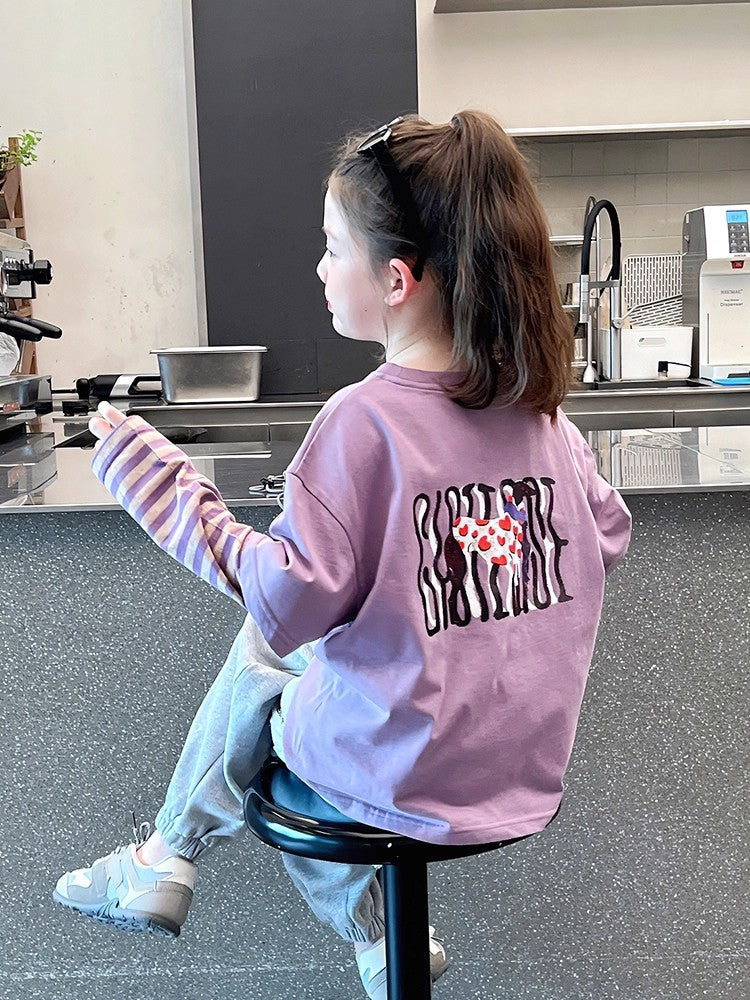 Children's Clothing Striped Fake Two Pieces Long-sleeved Bottoming Shirt Western Style Children's T-shirt