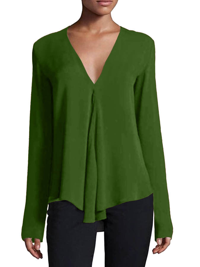 Women's Commuter Sleeve Solid Color Pullover Fashionable Lace Shirt, Chiffon Shirt