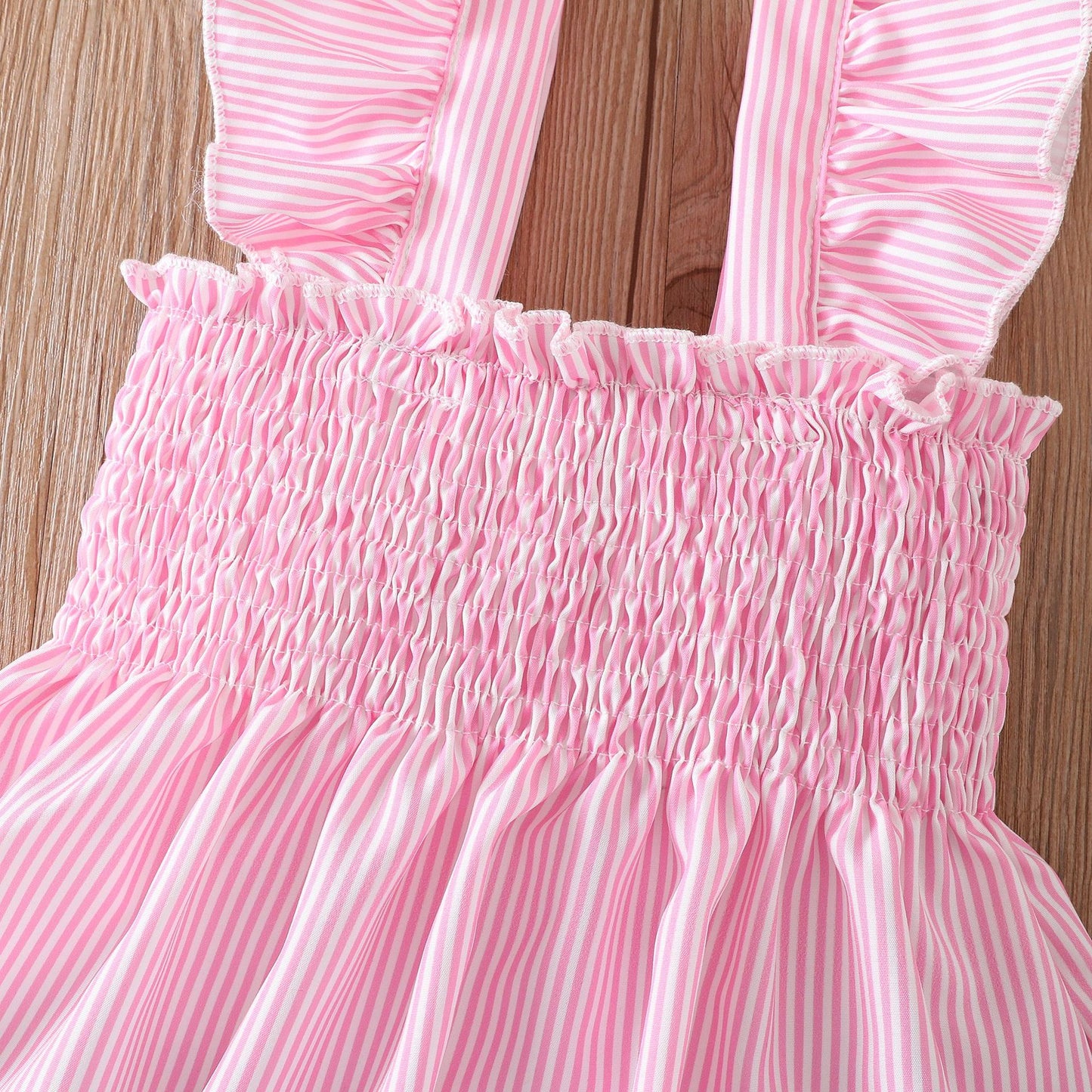 Set Three-piece Striped Smocking Camisole White Children's Suit