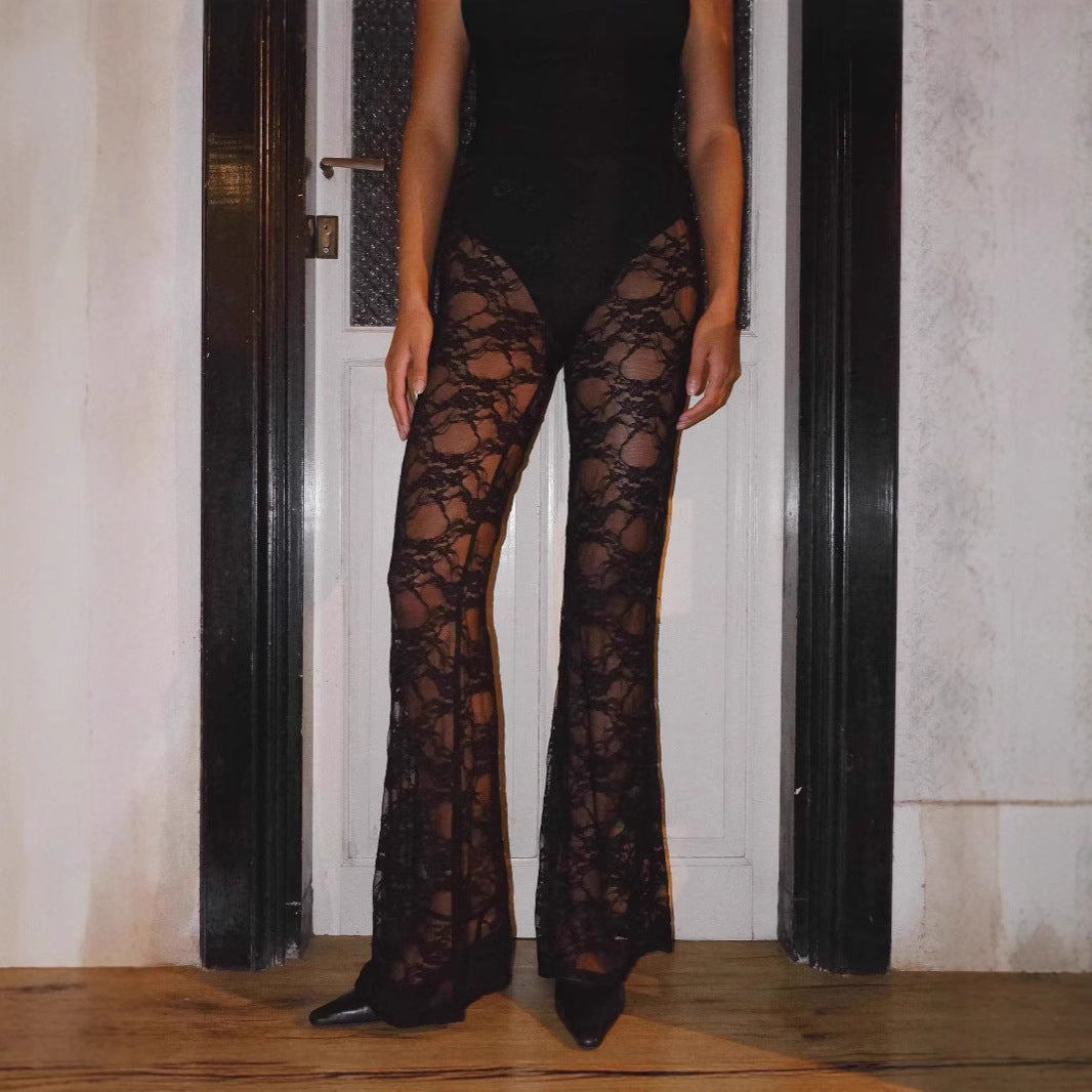 Women's Summer Sexy Slim Print Lace High Casual Pants