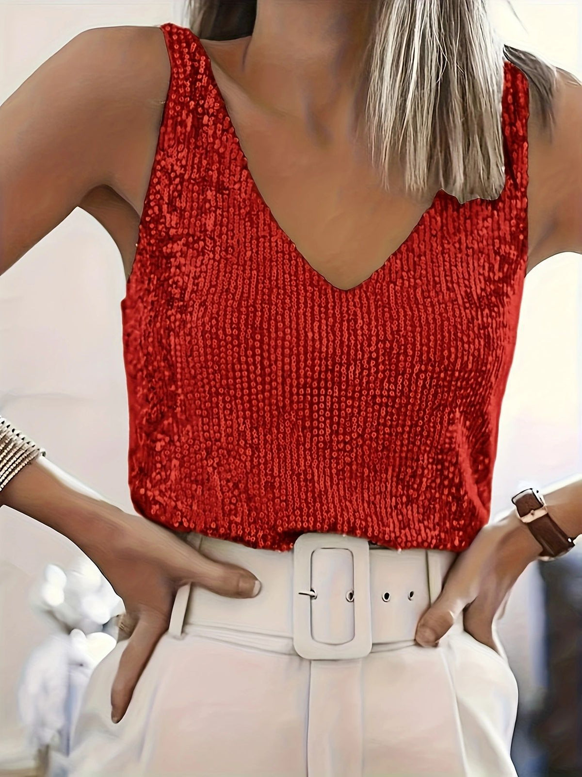 Pretty Women's Shiny Sequined Sleeveless Sexy Small Vest/suspenders/tube Top