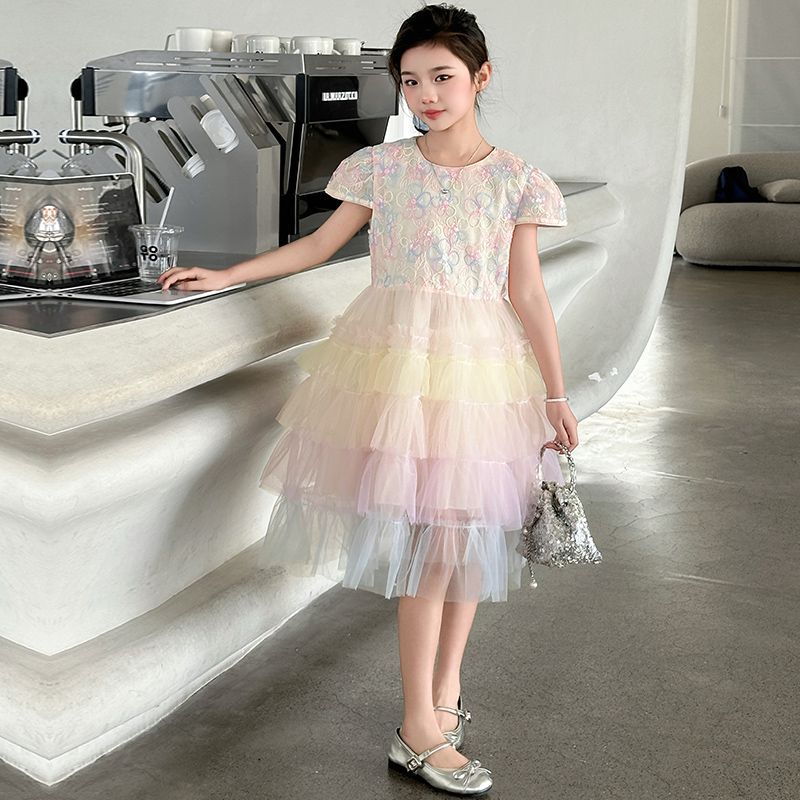 Skirt Mermaid Puff Sleeve Little Rainbow Children's Dress