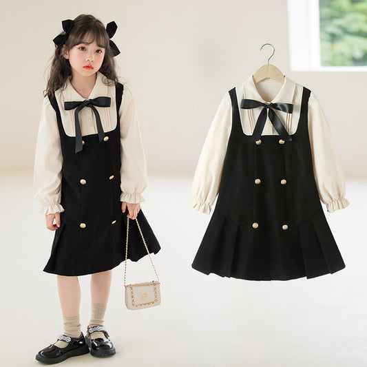Western Style Fashion Preppy Princess Middle Big Two-piece Children's Dress