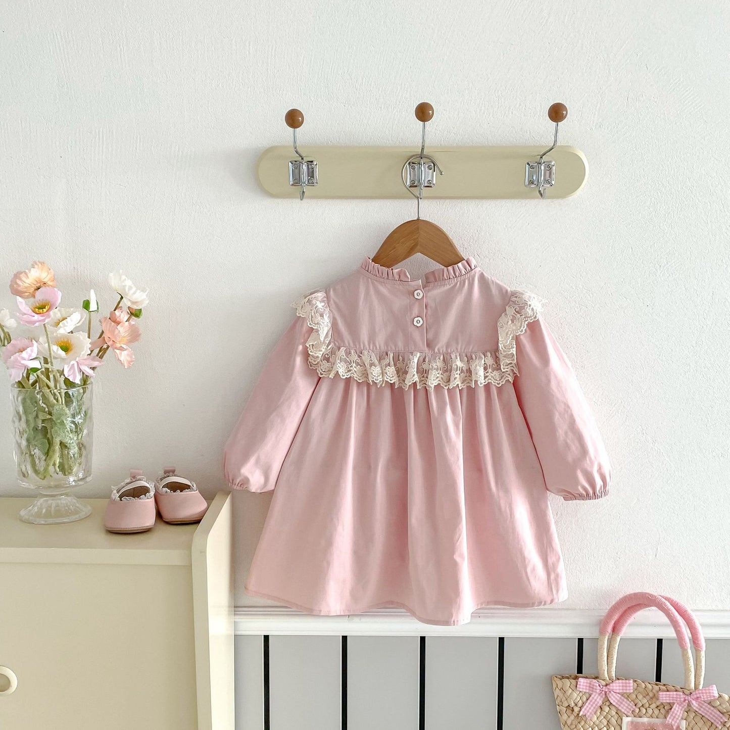 Spring Lace Stand Collar Flower Embroidered Sweet Princess Children's Dress