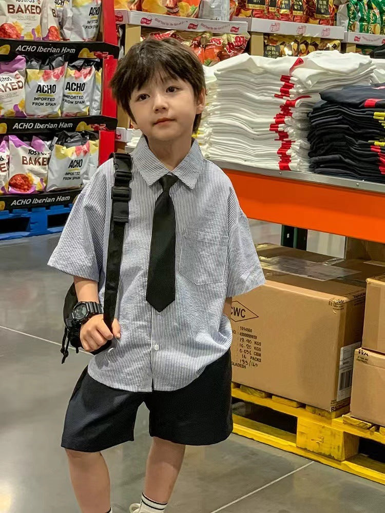 Children's Trendy Handsome College Style Short Sleeve Summer Shorts Children's Suit