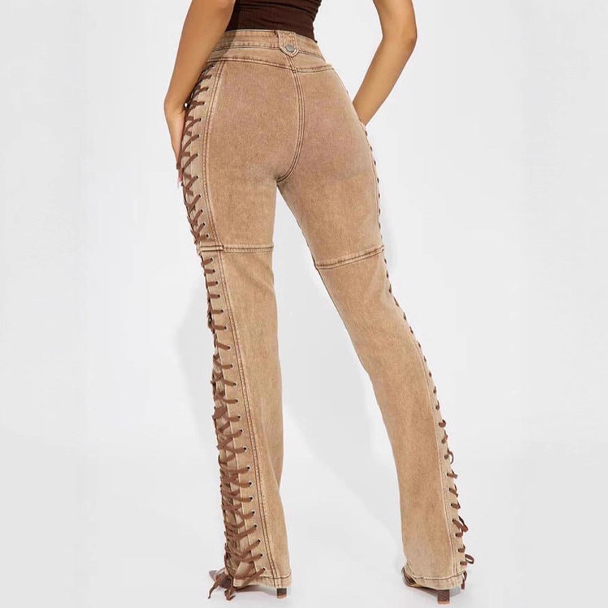 Women's Fashion Wear Trendy Drawstring Hot Elastic Thin Women's Jeans