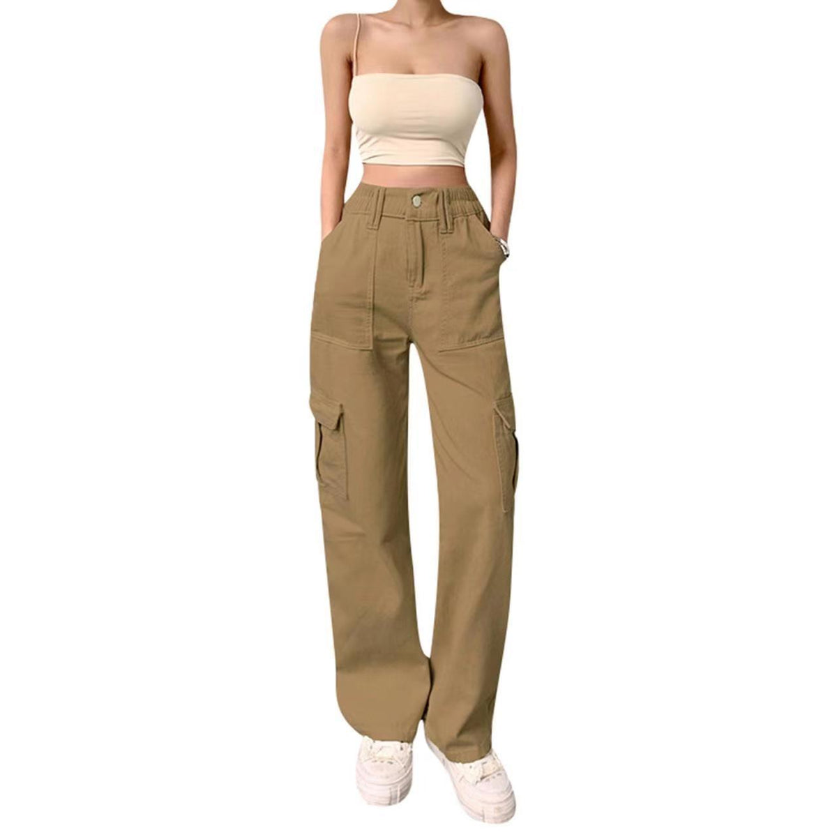 Women's Stylish Trousers High Waist Slimming Loose Khaki Women's Jeans