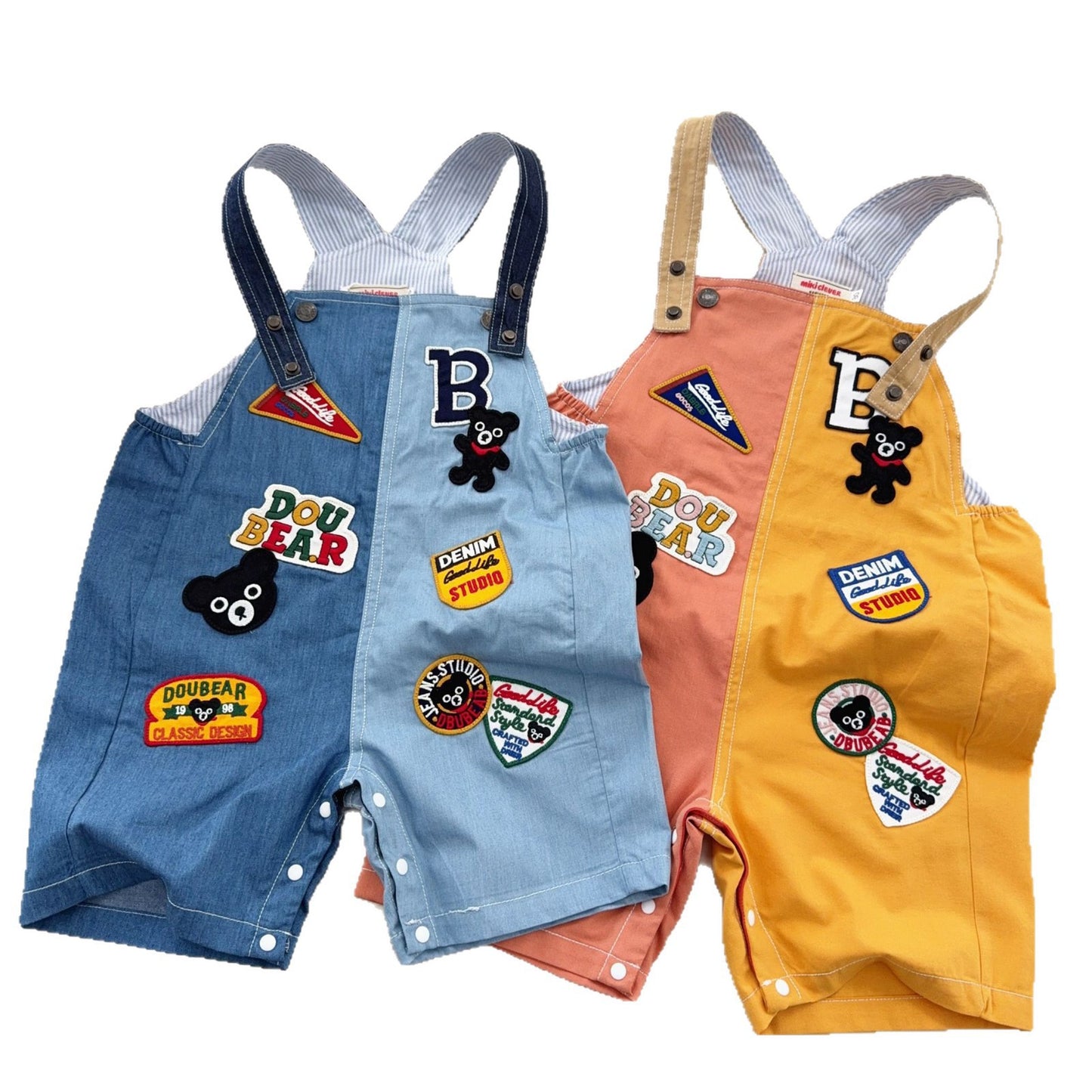 Children's Clothing Summer Cartoon Black Bear Letter Patch Stitching Suspender Children's Pants