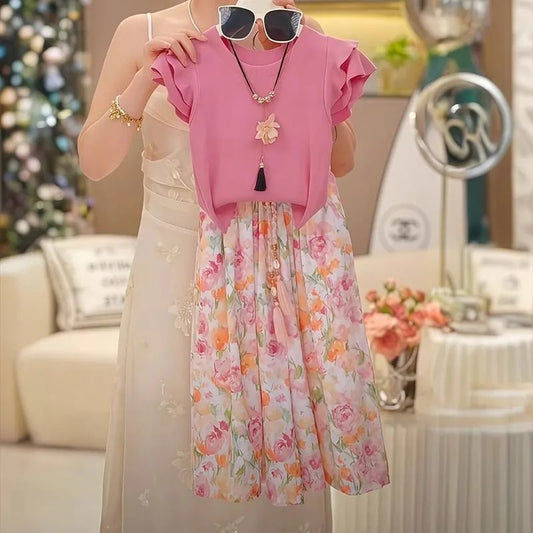 Children's Flying Sleeve T-shirt Summer Little Casual Pants Children's Suit