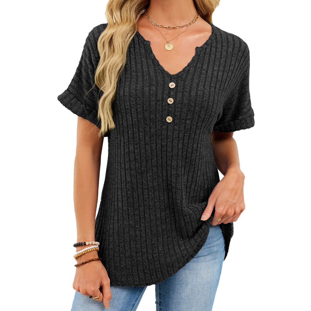 Solid Color Button Loose Sunken Stripe Shorts