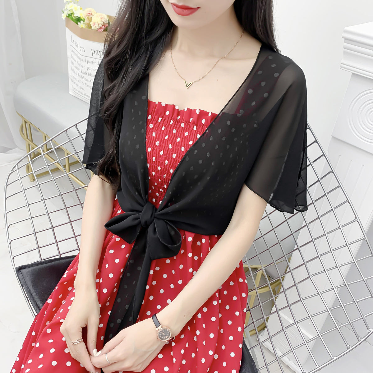 Women's Summer Outwear Western Style Shawl With Lace Shirt, Chiffon Shirt