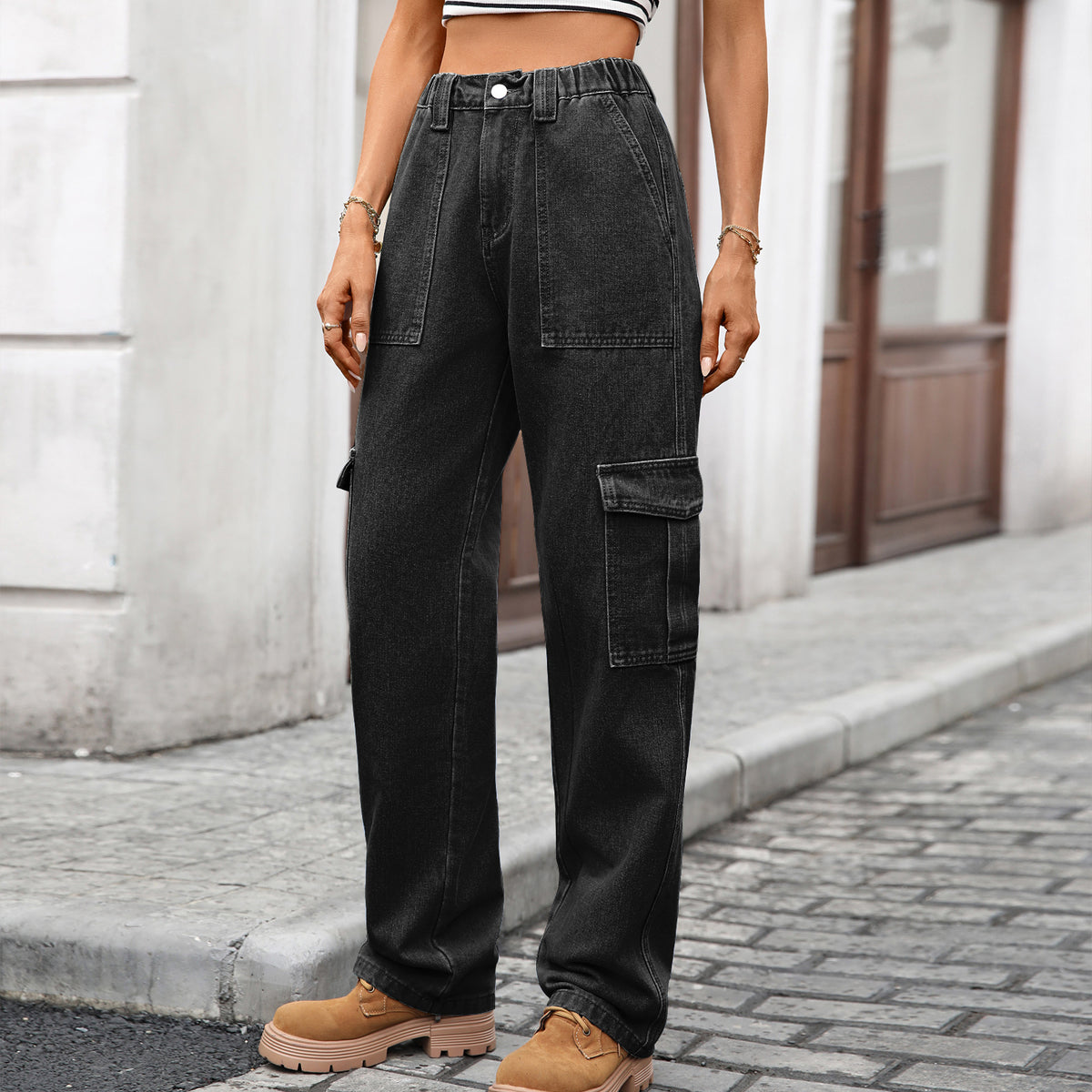 Pretty Women's Cargo Denim Wide Leg Women's Jeans
