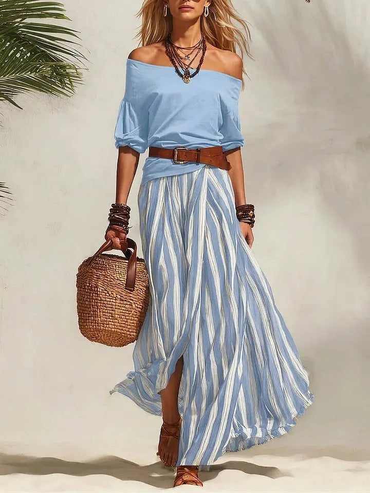Women's Nautical Vacation Style Dress With Vents Tops