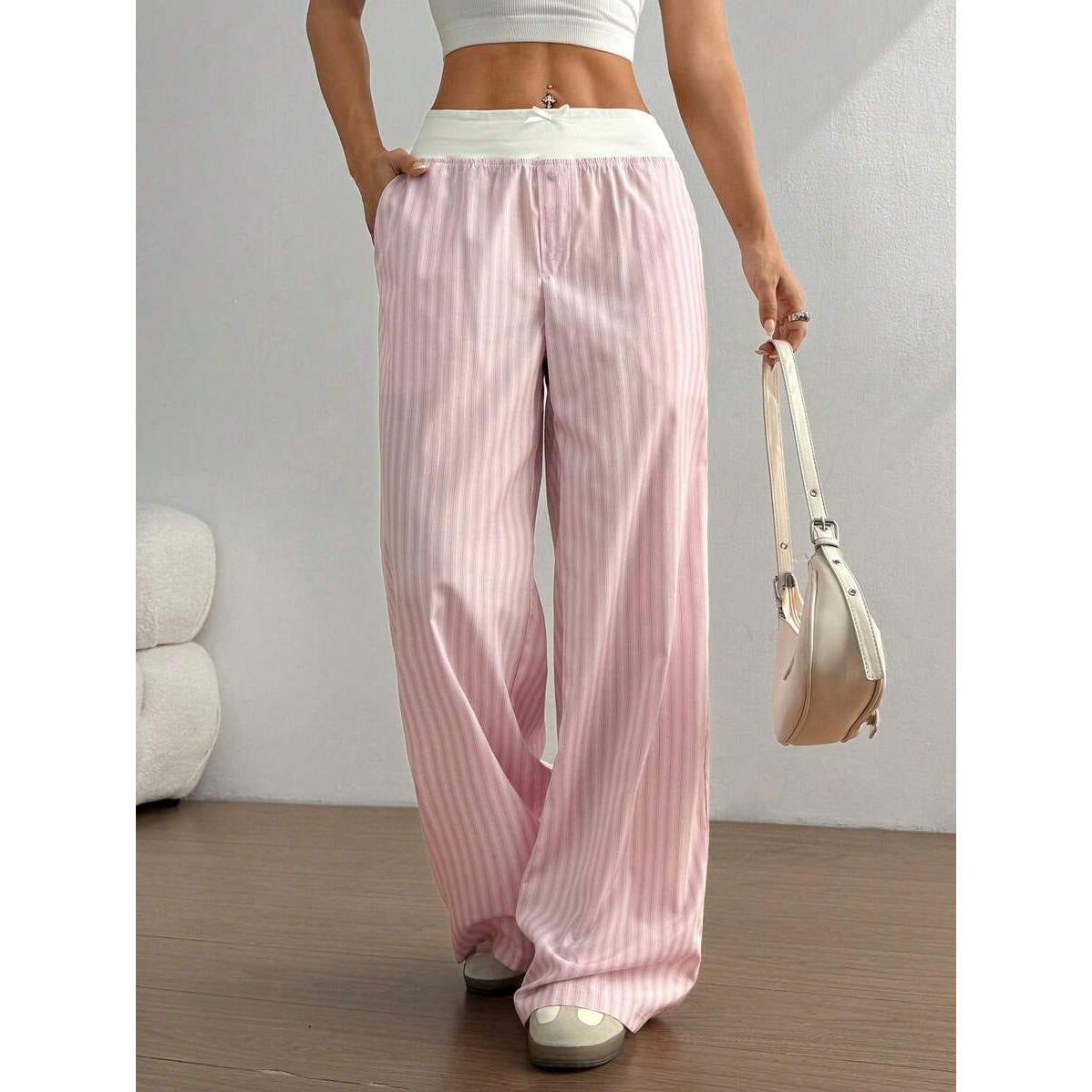 Striped Wide Leg Fashion Trousers Street Loose Contrast Casual Pants