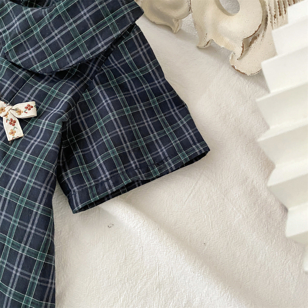Summer Plaid Korean Style Doll Collar Fashionable Children's Dress