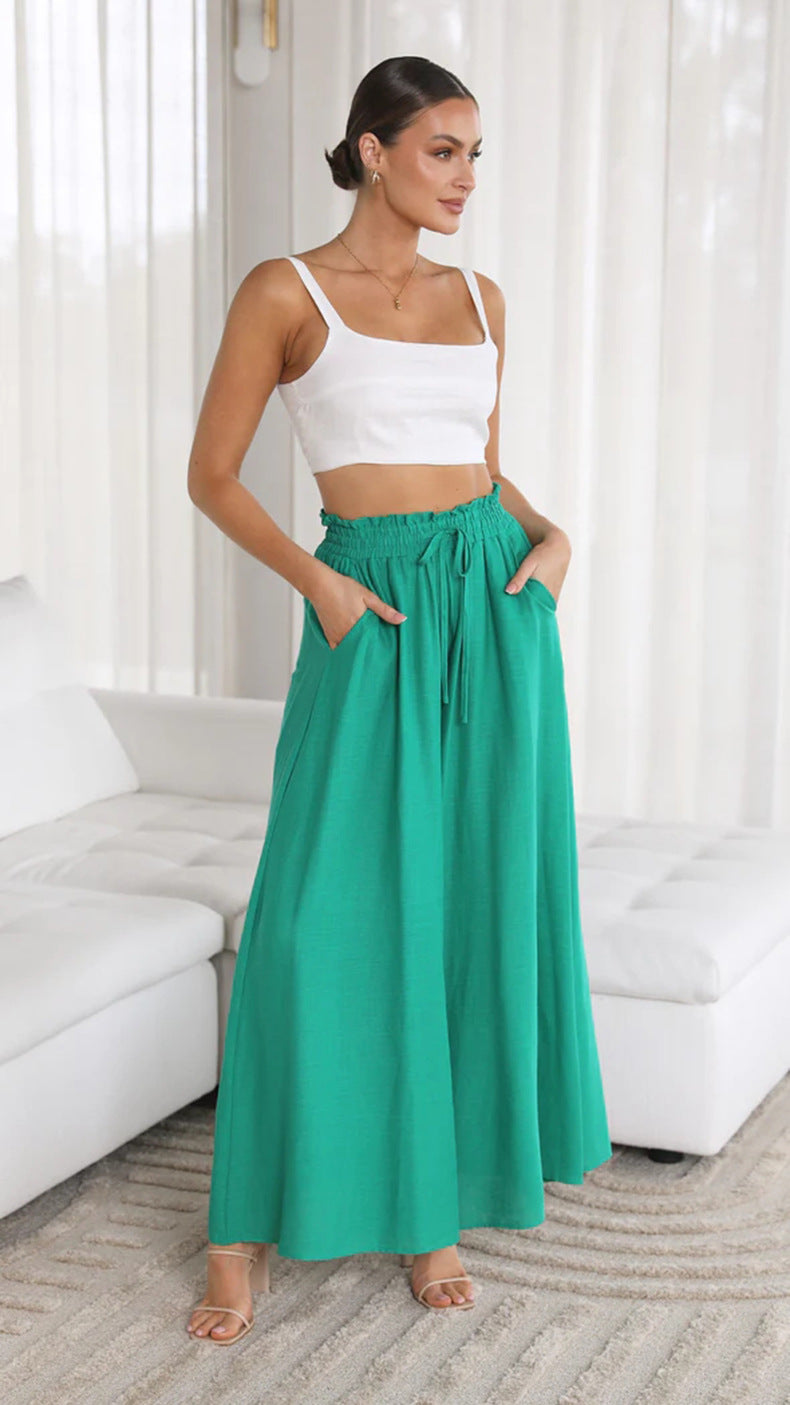Women's Summer Printed Trousers Elastic Waistband Wide Leg High Casual Pants