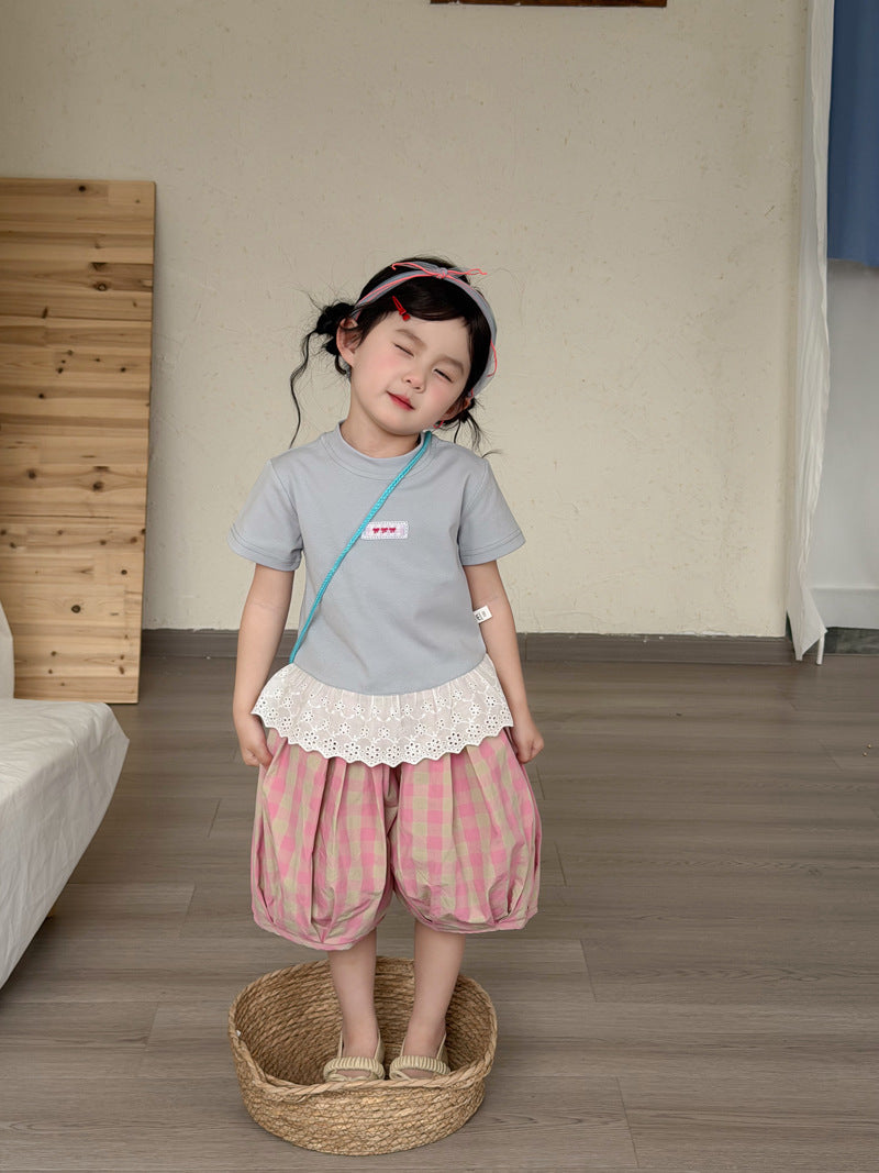 Field Korean Style Bow Short Sleeved Summer Ruffles Children's T-shirt