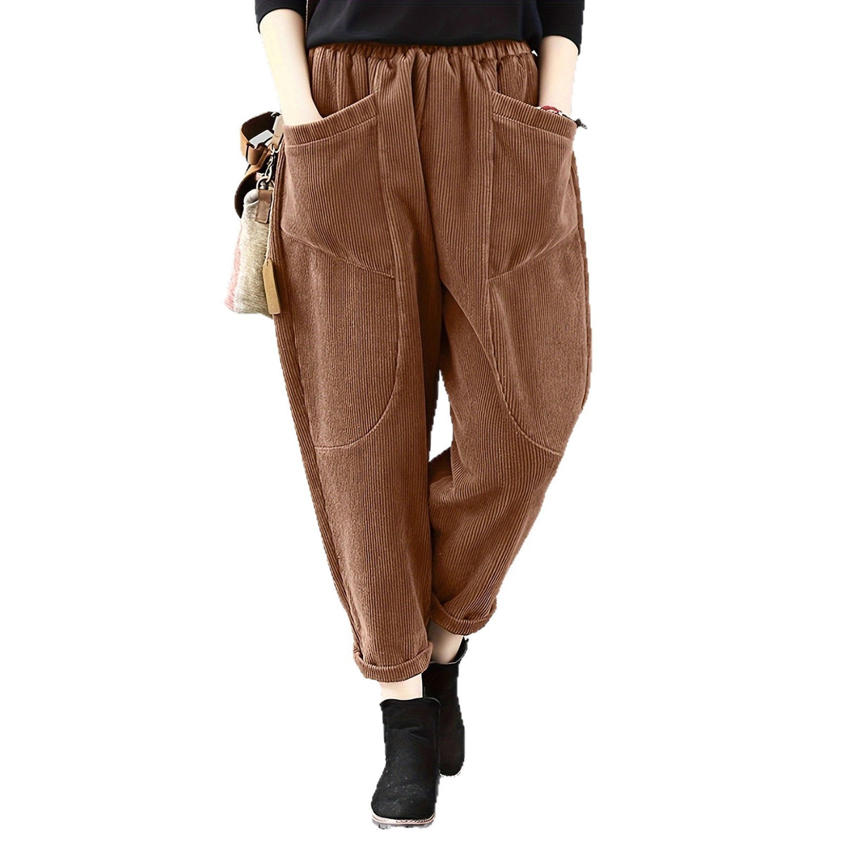 Women's Waist Fashion Corduroy Loose Outer Wear Pants