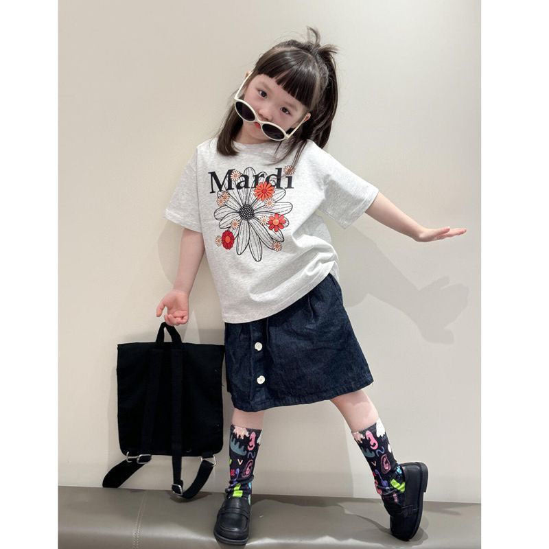 Children's Short-sleeved Western Style Fashion Daisy Blue Super Children's T-shirt