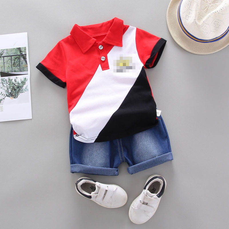 Children's Shirt Contrast Stitching Short Sleeves T-shirt Children's Suit