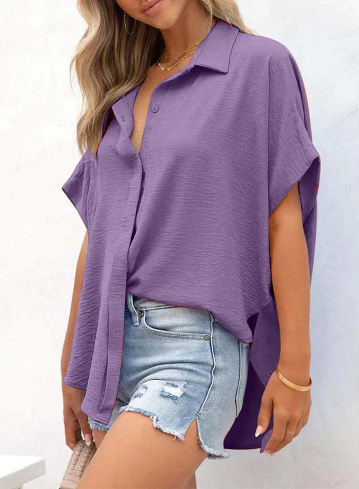 Women's Summer Shirt Solid Color Casual Loose Blouse