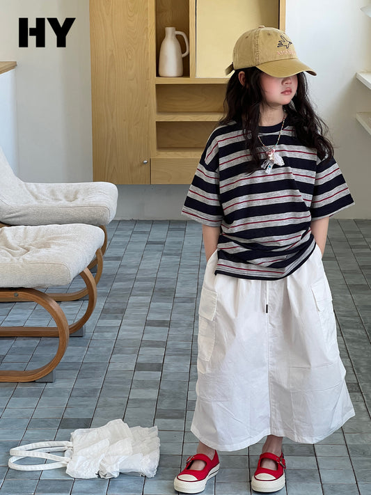 Children's Clothing Short-sleeved Western Style Striped Bottoming Children's T-shirt