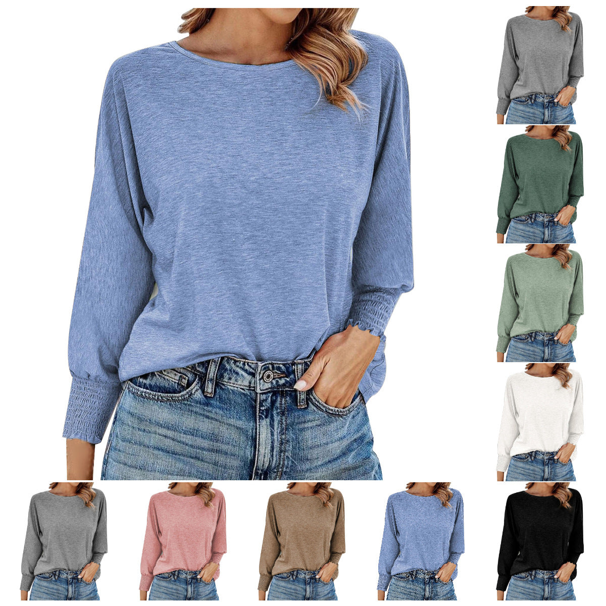 Women's Autumn Solid Color Round Neck Loose Tops