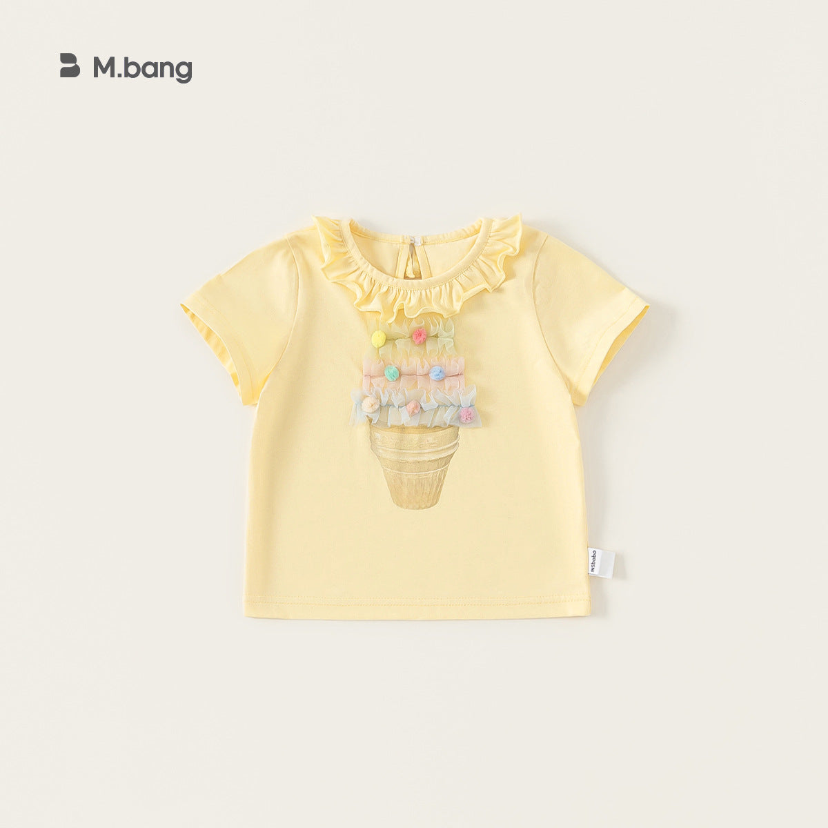 Children's Top Summer Lace Collar Printed Hairy Ball Female Little Short Children's T-shirt