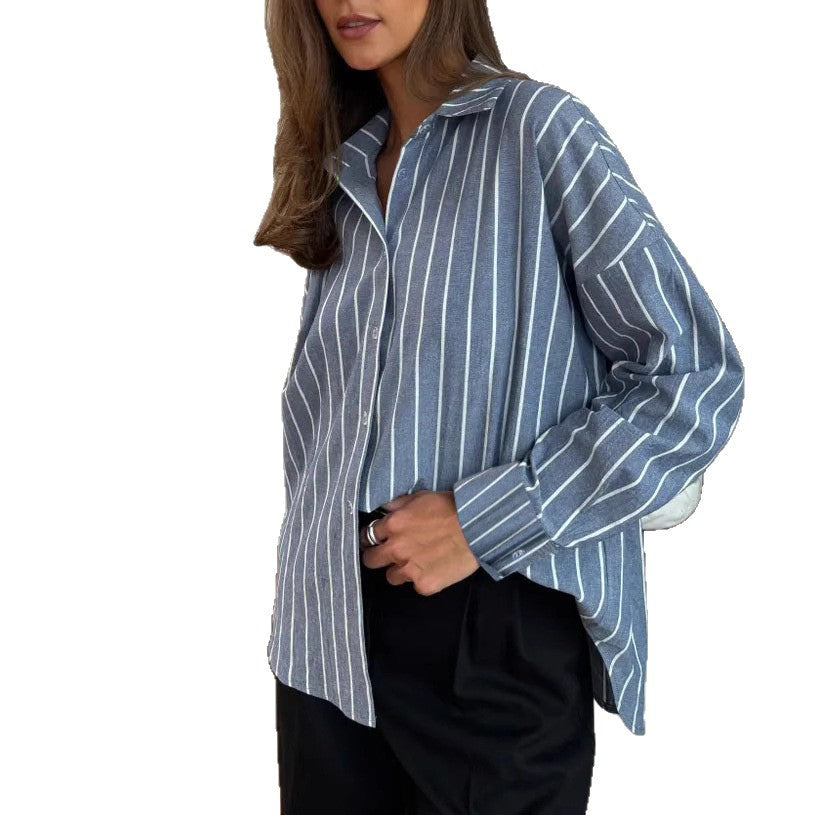 Classic Women's Long Sleeve Striped Shirt Blouse