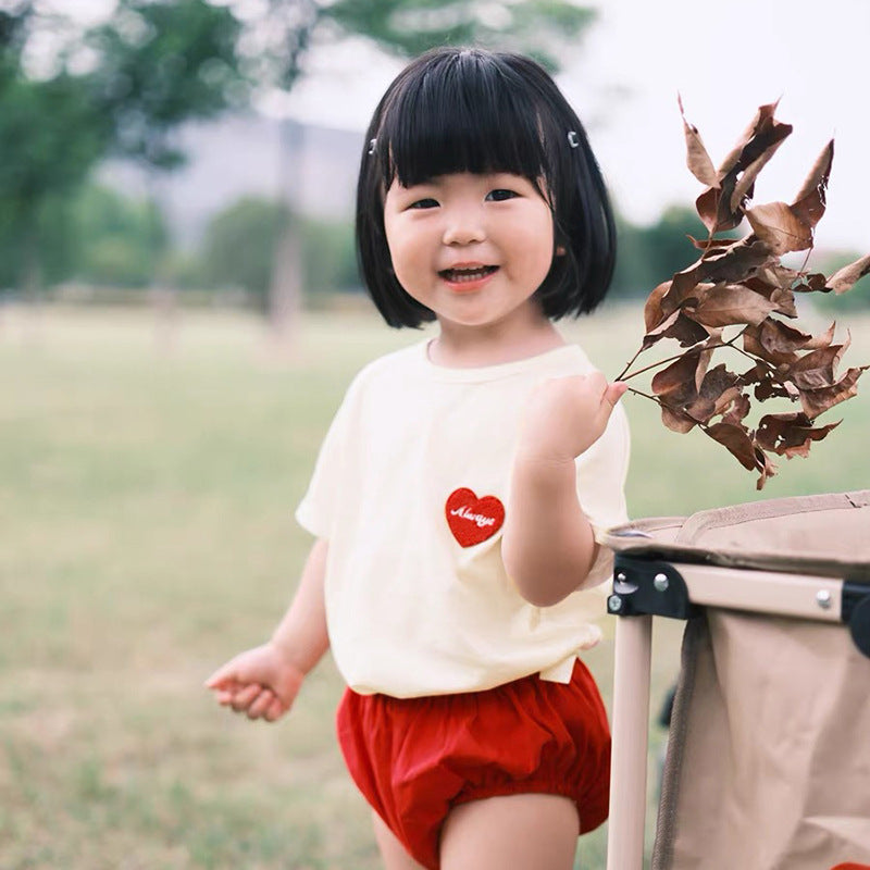 Three-dimensional Love Embroidered Summer Top Couple Clothes For The Whole Parent-child Outfit