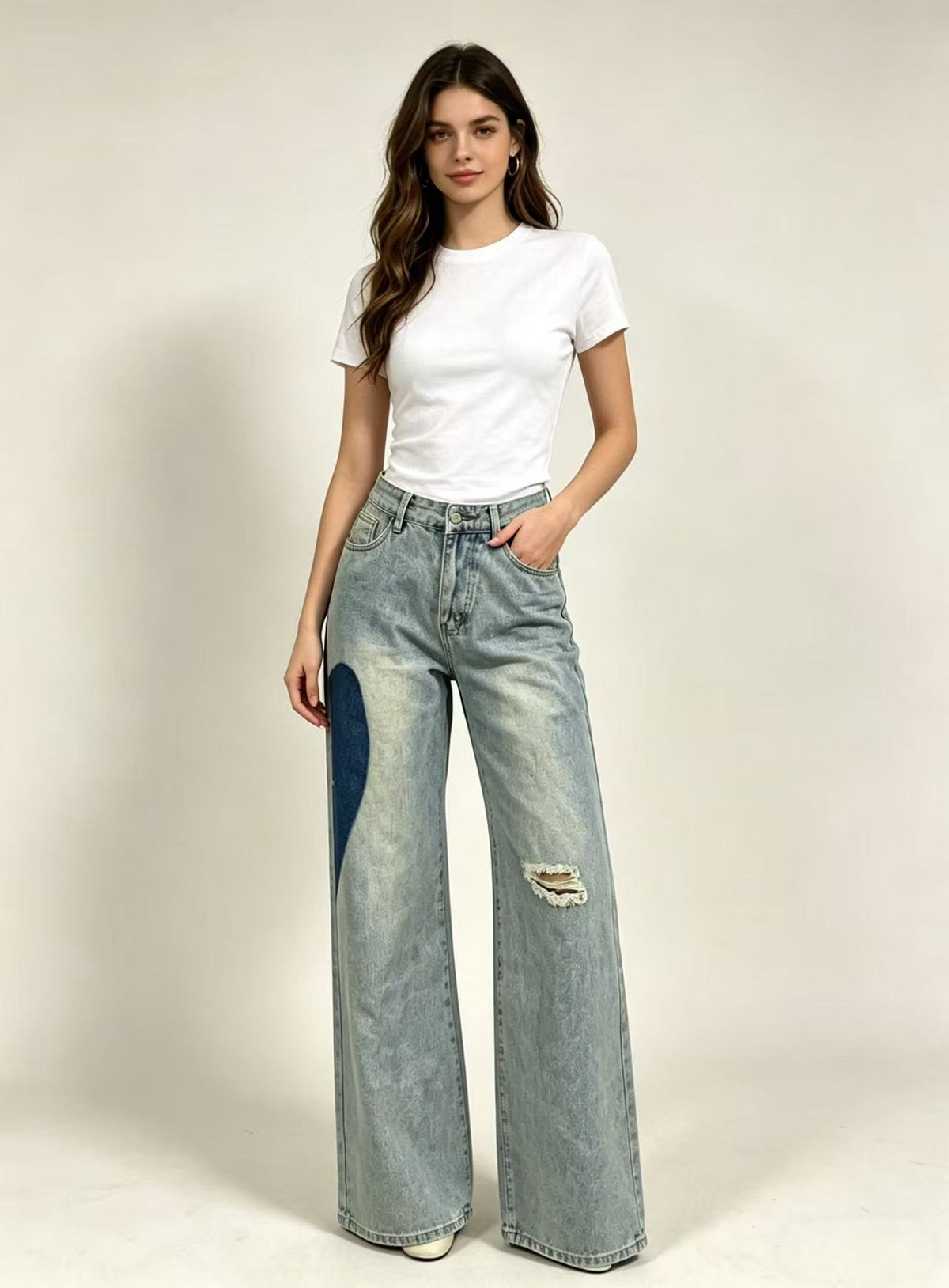 Women's Cool Fashion Unique Stitching Love Design Women's Jeans