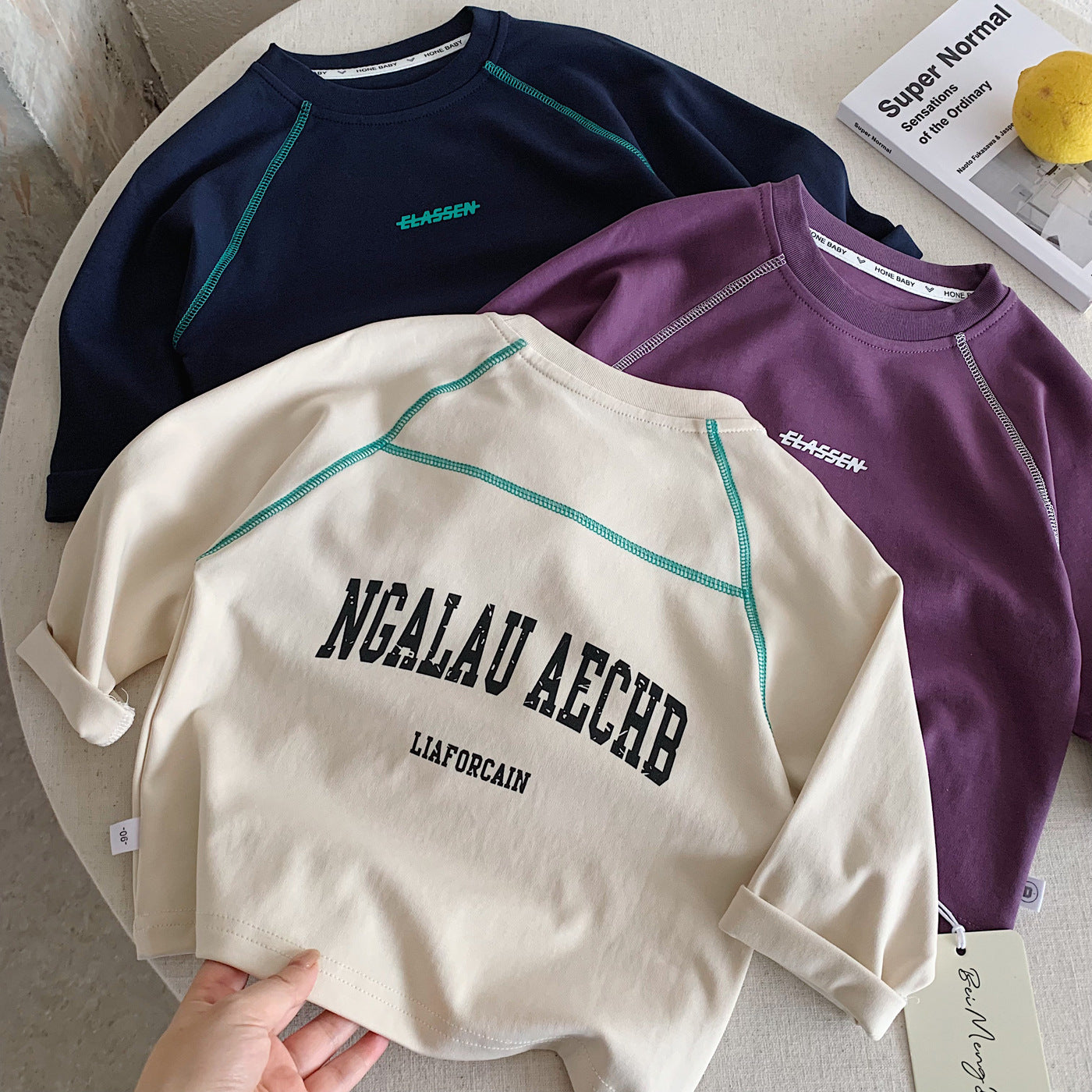 Children's Long-sleeved Raglan Sleeve Spring Stitching Antibacterial Stretch Soft Children's T-shirt