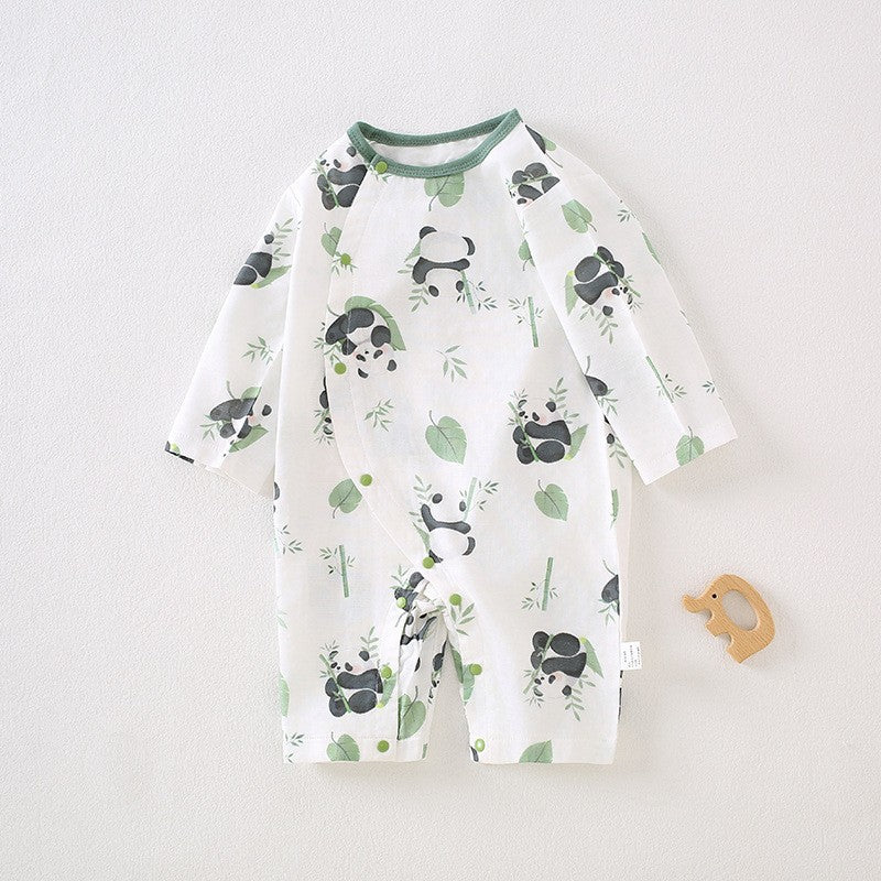 Bamboo Cotton Fiber Air Conditioning Clothes For Babies Class Gauze Jumpsuit, Climbing Suit