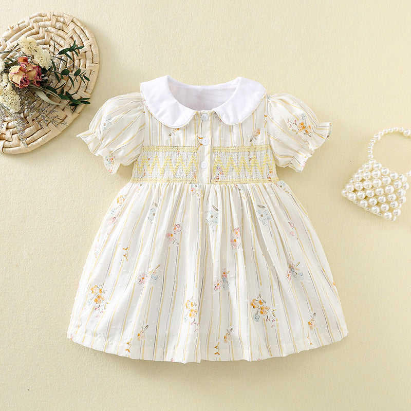 Women's Summer Puff Short Sleeve Smocking Shirt Sweet Breathable Princess Children's Dress