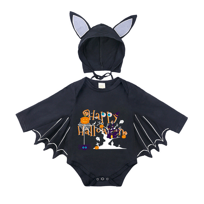 Children's Halloween Clothing Boys Long Sleeve Bat Shape Triangle Rompers Born Jumpsuit, Climbing Suit