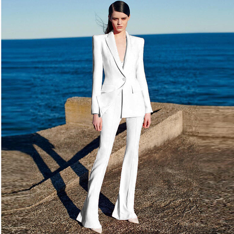 One Button Cloth Cover Mid-length Bell-bottom Fashion Casual Suit