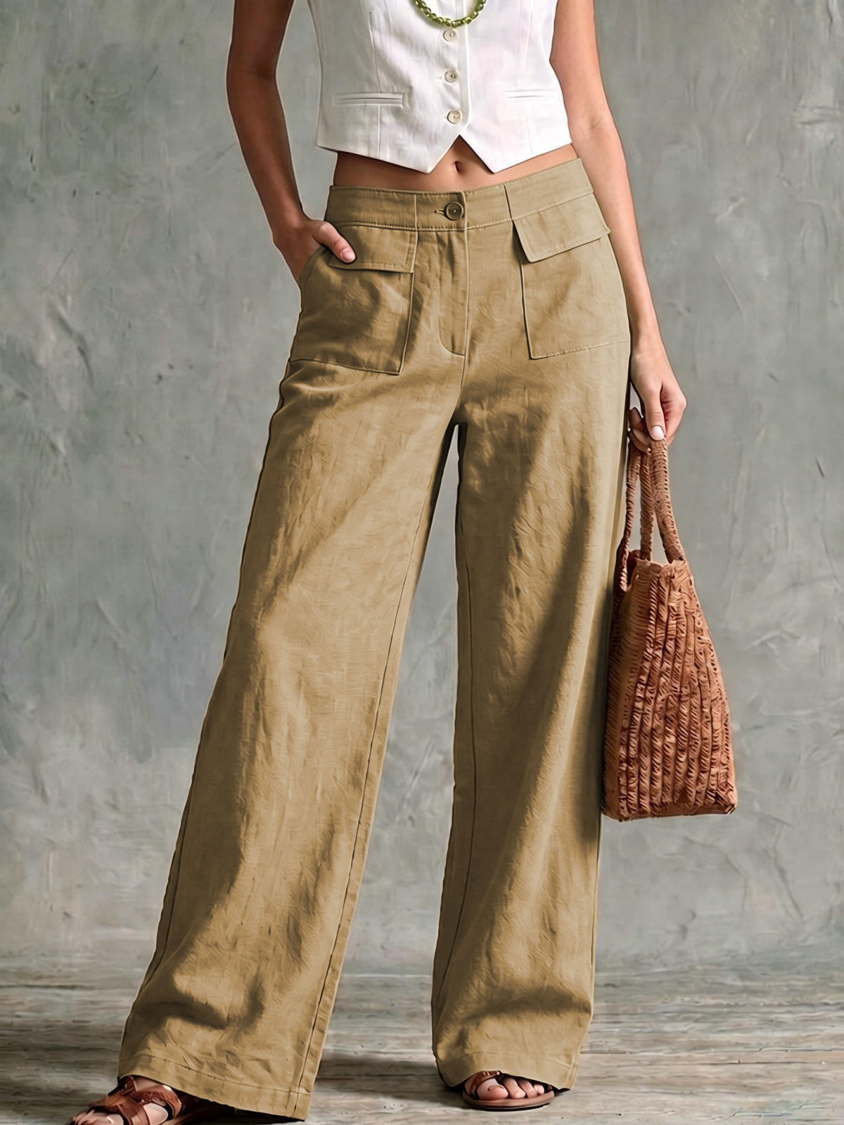 Women's Solid Color Cotton Linen Loose Trousers Casual Pants
