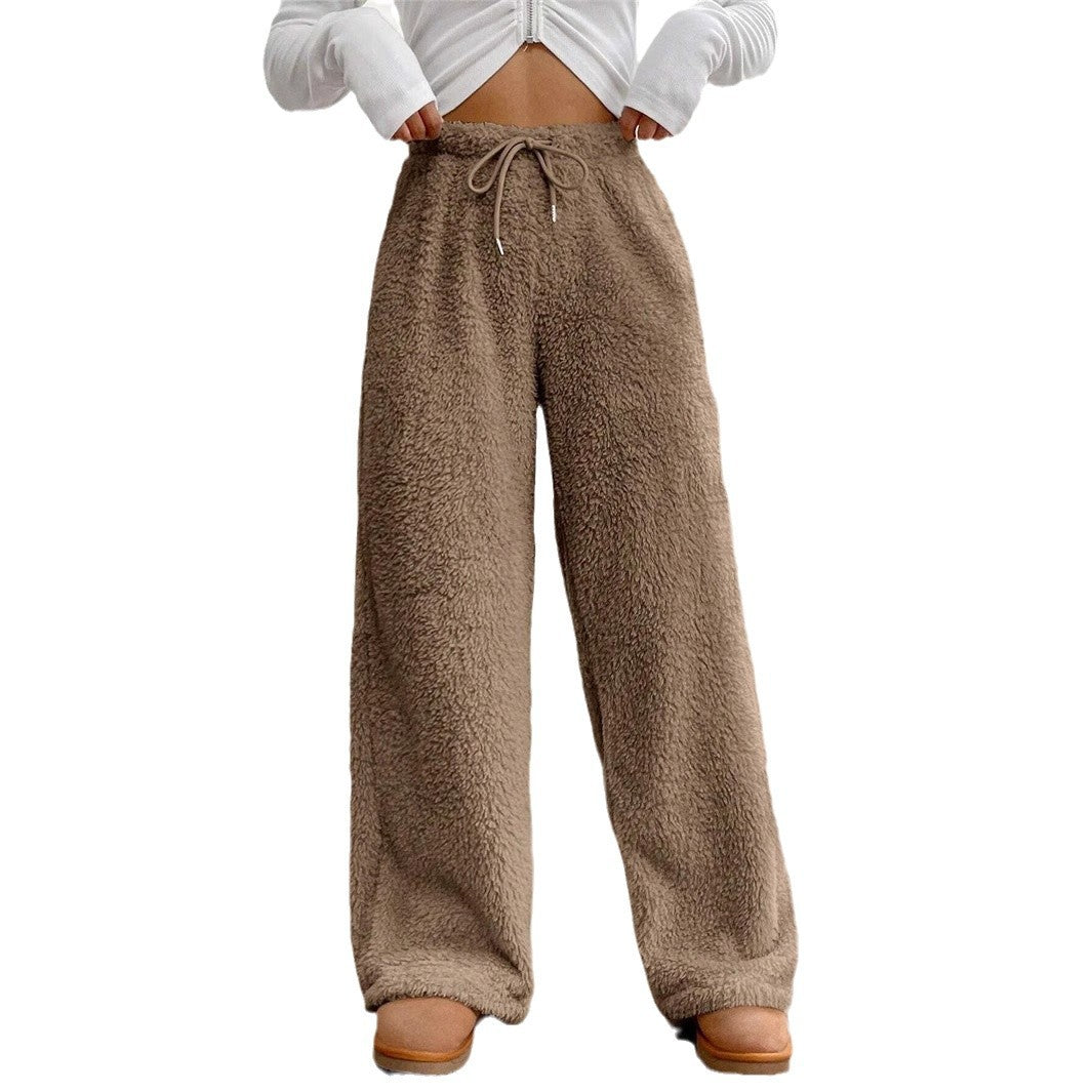 Women's Solid Color Fashion Plush Loose Casual Pants