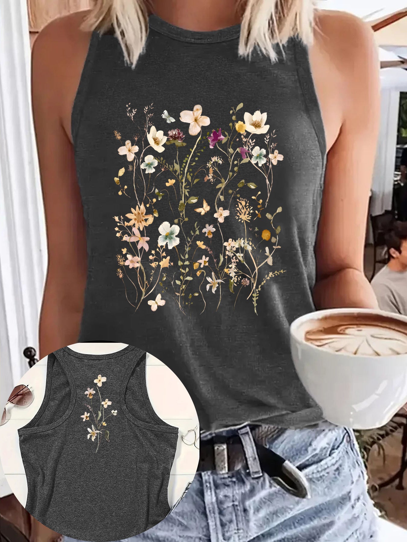 Women's Sleeveless Loose Bohemian Flower T-shirt Vintage Floral Small Vest/suspenders/tube Top